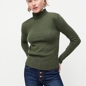 J. Crew Wool Blend Ruffle Neck Sweater in Green AF068